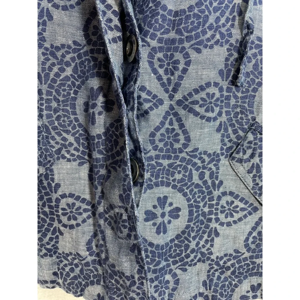 JM Collection Women Blazer Jacket 16  Blue Linen Floral Button Down Short Sleeve